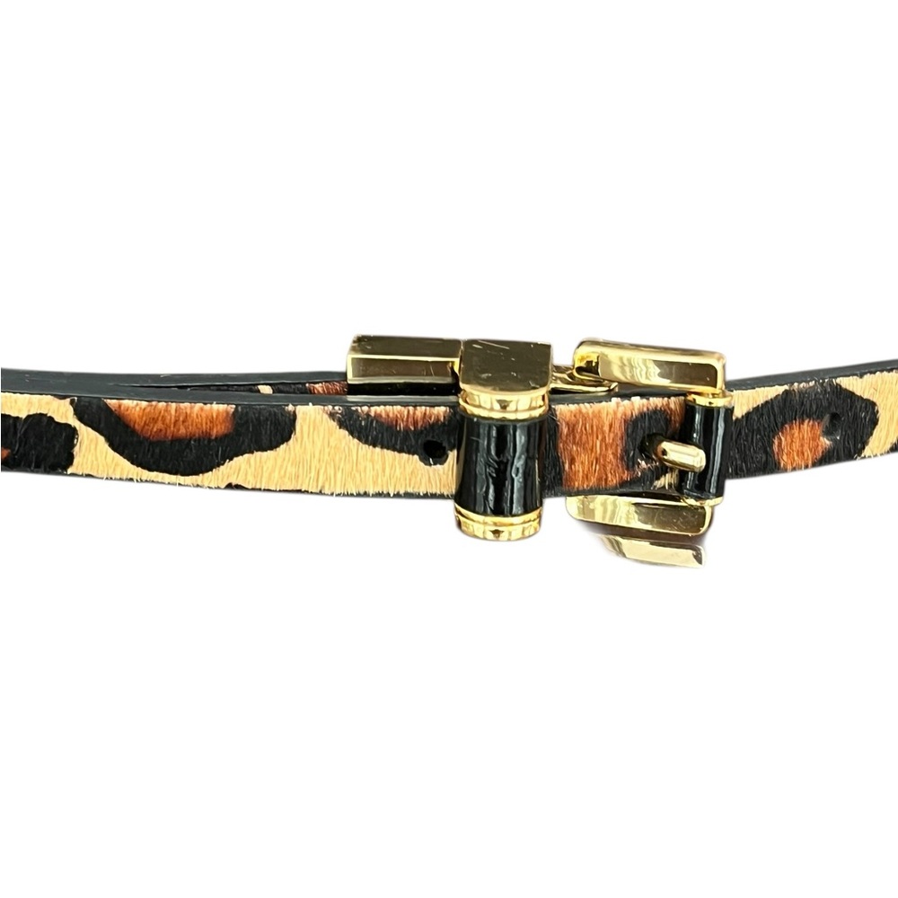 Michael Kors Leopard Skinny Belt in Calf Hair Gold Tone Buckle Size 39.5” - Picture 4 of 9